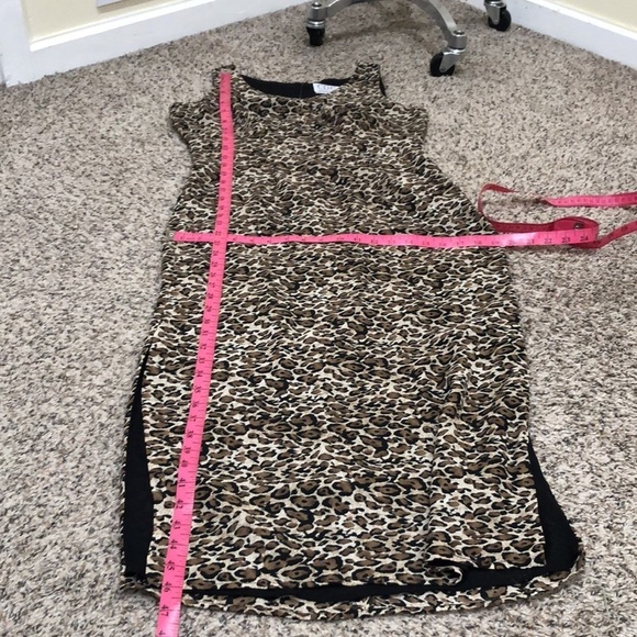 Vintage 90s CDC Petites Midi Dress Size 8 Tan Leopard Print - Picture 9 of 9